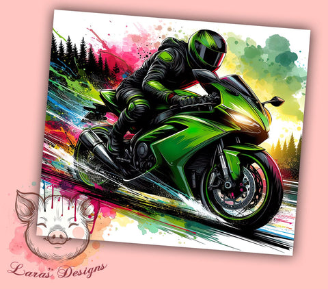 Green Motorcycle Watercolor 20oz Tumbler Png, Straight & Tapered Tumbler Png, Motorcycle Tumbler Png, Digital Download PNG Sublimation Lara' s Designs 
