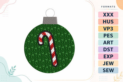 Green Ornament with Candy Cane Christmas Embroidery Design Embroidery/Applique DESIGNS sg embroidery 
