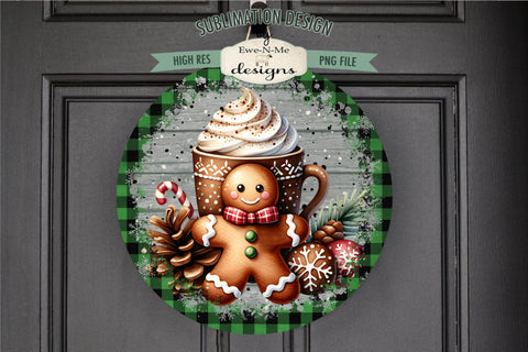 Green Plaid Gingerbread with Cocoa | Round Sublimation PNG Sublimation Ewe-N-Me Designs 