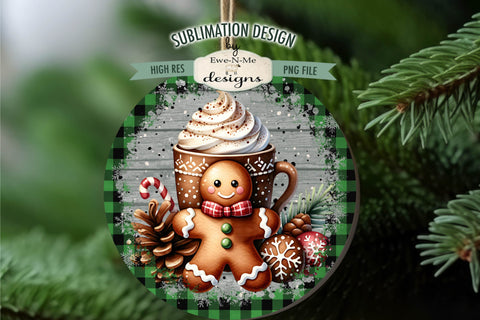 Green Plaid Gingerbread with Cocoa | Round Sublimation PNG Sublimation Ewe-N-Me Designs 