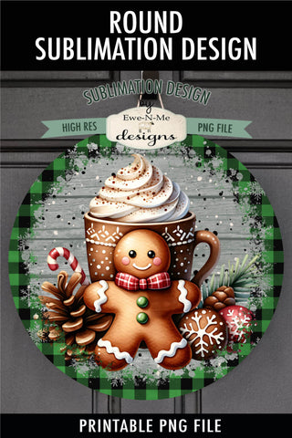 Green Plaid Gingerbread with Cocoa | Round Sublimation PNG Sublimation Ewe-N-Me Designs 