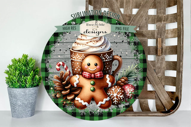 Green Plaid Gingerbread with Cocoa | Round Sublimation PNG Sublimation Ewe-N-Me Designs 
