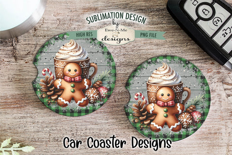 Green Plaid Gingerbread with Cocoa | Round Sublimation PNG Sublimation Ewe-N-Me Designs 