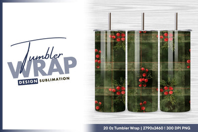 Green plaid pattern with red berries and pine Sublimation Regulrcrative 