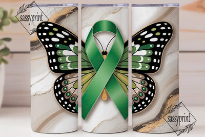 Green Ribbon Butterfly 20oz Tumbler Wrap Sublimation sassyprint 