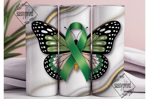 Green Ribbon Butterfly 20oz Tumbler Wrap Sublimation sassyprint 
