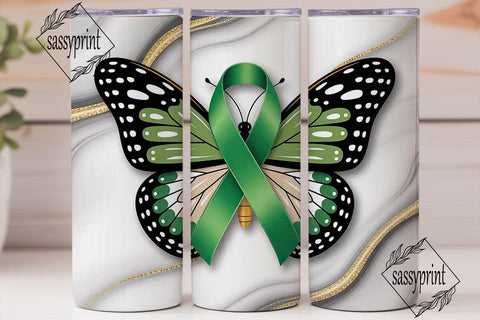 Green Ribbon Butterfly 20oz Tumbler Wrap Sublimation sassyprint 