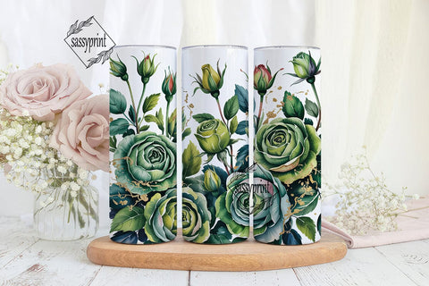 Green Rose Gold Glitter 20oz Tumbler Sublimation sassyprint 