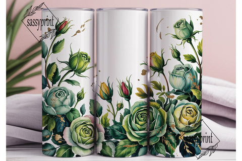 Green Rose Gold Glitter 20oz Tumbler Sublimation sassyprint 
