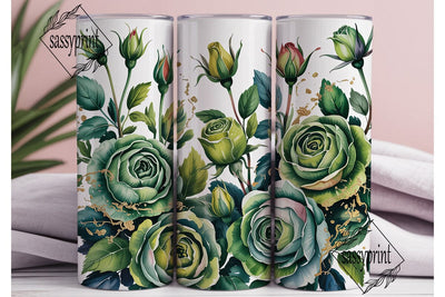 Green Rose Gold Glitter 20oz Tumbler Sublimation sassyprint 