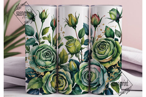 Green Rose Gold Glitter 20oz Tumbler Sublimation sassyprint 