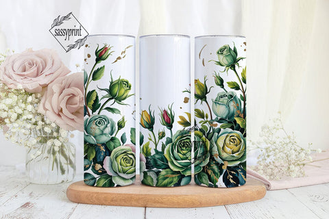 Green Rose Gold Glitter 20oz Tumbler Sublimation sassyprint 