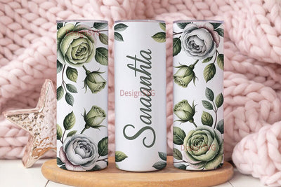 Green Roses Personalized Tumbler Wrap Sublimation DesignSVG 