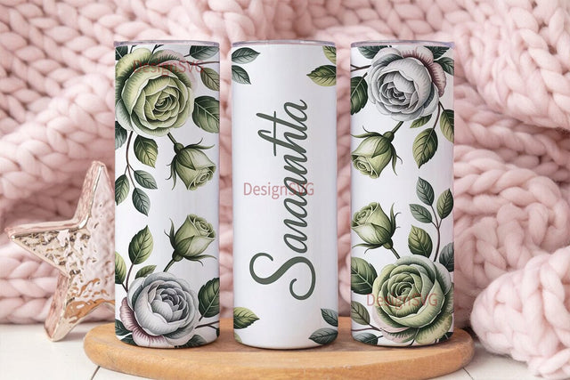Green Roses Personalized Tumbler Wrap Sublimation DesignSVG 