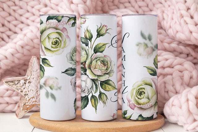 Green Roses Personalized Tumbler Wrap Sublimation DesignSVG 