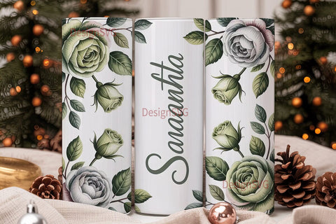 Green Roses Personalized Tumbler Wrap Sublimation DesignSVG 