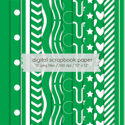 Green Seamless Pattern Digital Paper Pack | 12 Printable 12x12 JPEG Scrapbook Papers | 300 DPI Digital Pattern LKM DigiDesigns 