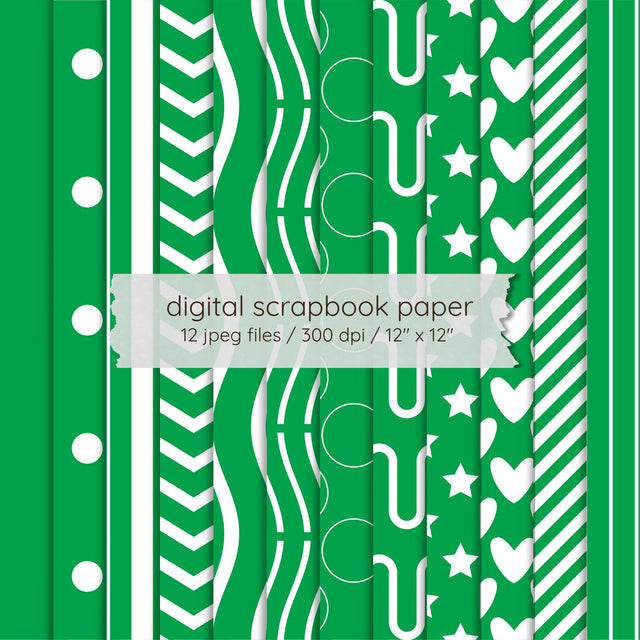 Green Seamless Pattern Digital Paper Pack | 12 Printable 12x12 JPEG Scrapbook Papers | 300 DPI Digital Pattern LKM DigiDesigns 