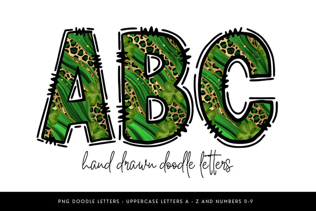 Green Shamrock Leopard Doodle Letters Sublimation BijouBay 