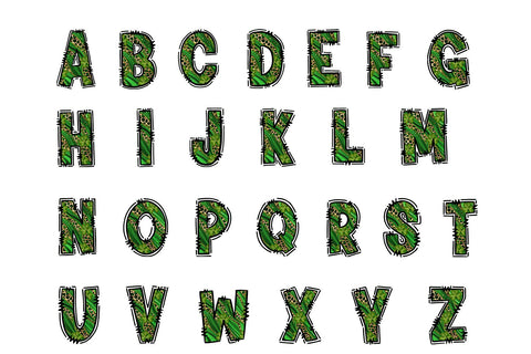 Green Shamrock Leopard Doodle Letters Sublimation BijouBay 