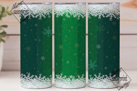 Green Snowflake Winter Tumbler Wrap PNG Sublimation sassyprint 