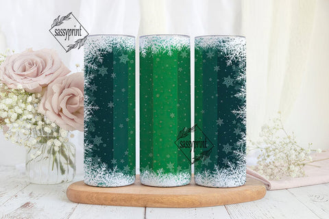 Green Snowflake Winter Tumbler Wrap PNG Sublimation sassyprint 