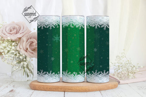 Green Snowflake Winter Tumbler Wrap PNG Sublimation sassyprint 