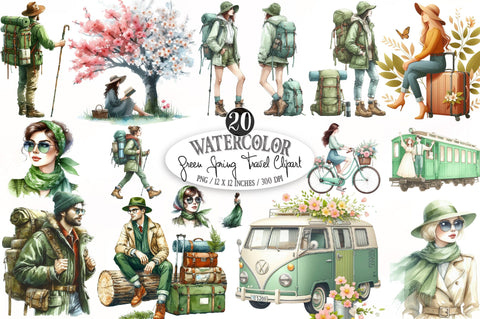 Green Spring Travel Watercolor Clipart Sublimation SVGista 