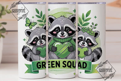 Green Squad Raccoon 20oz Tumbler Wrap Sublimation sassyprint 