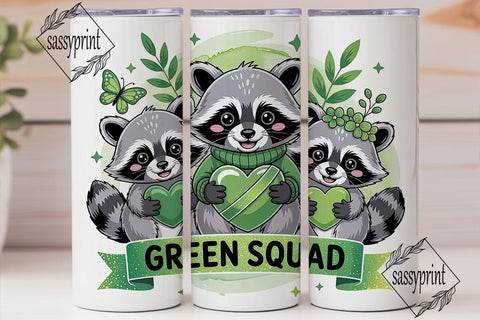 Green Squad Raccoon 20oz Tumbler Wrap Sublimation sassyprint 