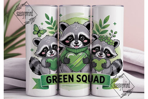 Green Squad Raccoon 20oz Tumbler Wrap Sublimation sassyprint 