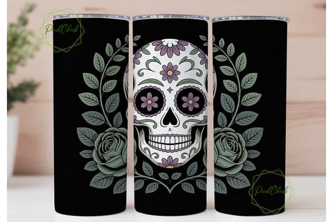Green Sugar Skull Floral 20oz Tumbler Sublimation PixelChick 