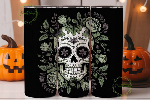 Green Sugar Skull Floral 20oz Tumbler Sublimation PixelChick 