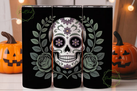 Green Sugar Skull Floral 20oz Tumbler Sublimation PixelChick 