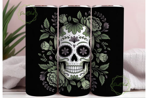 Green Sugar Skull Floral 20oz Tumbler Sublimation PixelChick 