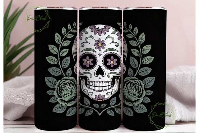 Green Sugar Skull Floral 20oz Tumbler Sublimation PixelChick 