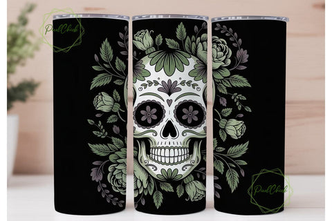Green Sugar Skull Floral 20oz Tumbler Sublimation PixelChick 
