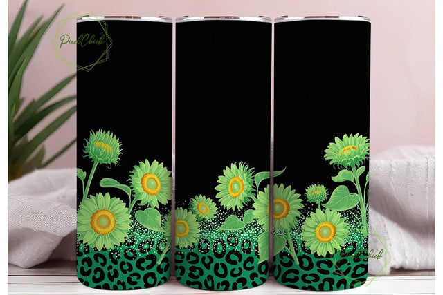 Green Sunflower Glitter Leopard Tumbler Sublimation PixelChick 