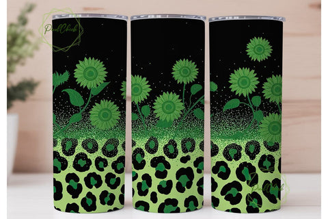 Green Sunflower Glitter Leopard Tumbler Sublimation PixelChick 