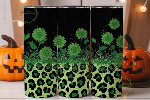 Green Sunflower Glitter Leopard Tumbler Sublimation PixelChick 