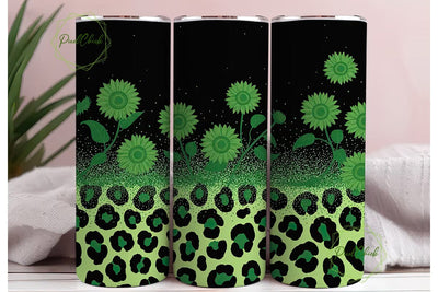 Green Sunflower Glitter Leopard Tumbler Sublimation PixelChick 