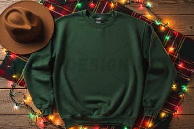 Green sweatshirt with festive holiday lights Mock Up Photo Designangry 