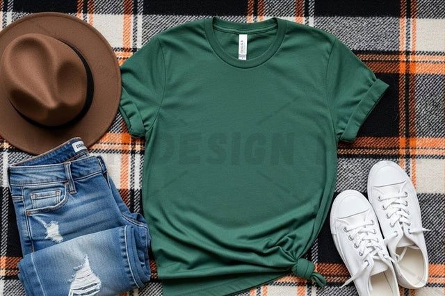 Green t-shirt mockup design with accessories Mock Up Photo Designangry 