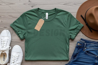 Green t-shirt mockup design with accessories Mock Up Photo Regulrcrative 