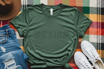 Green t-shirt mockup design with casual outfit Mock Up Photo Designangry 