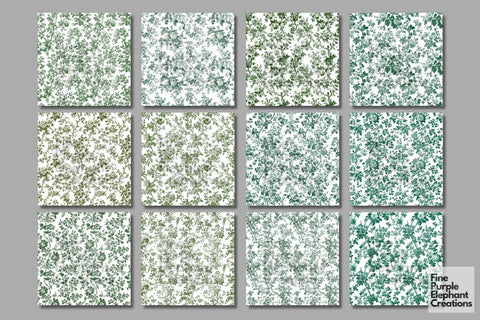 Green Toile Elegance Digital Paper - Delicate Flower Garden Chinoiserie Digital Pattern Fine Purple Elephant Creations 