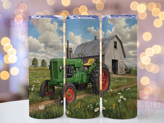 Green Tractor Farm 20oz Tumbler, Farm Barn Wrap, 20oz Sublimation Wrap, Country Farmer Cup, Rustic Tractor Design, Vintage Farm Scene, Agriculture Tumbler Sublimation SvggirlplusArt 