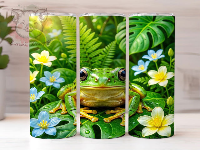 Green Tree Frog Art 20oz Tumbler, Green Tree Frog, Nature Theme, Whimsical Design, Animal Motif, Tropical Vibes, Skinny Tumbler, Sublimation PNG Sublimation Lara' s Designs 