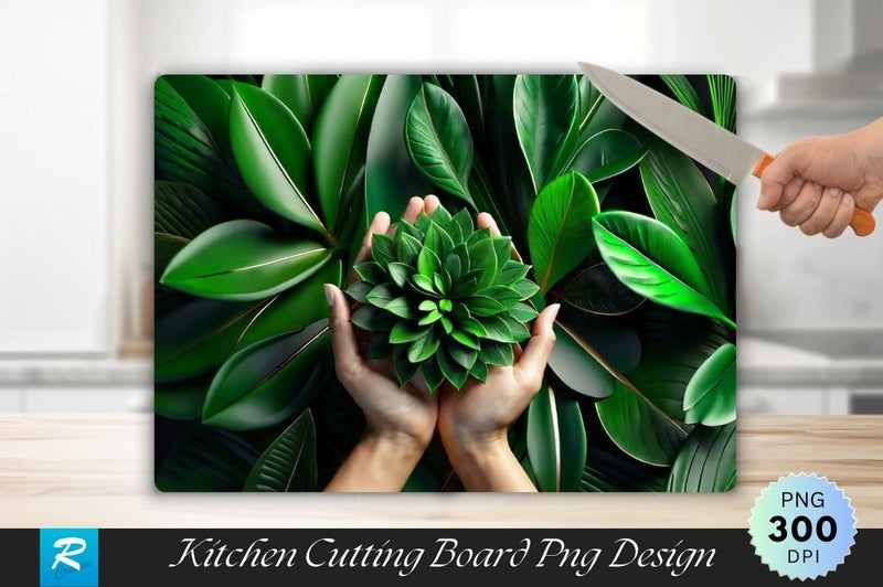 Green Tree on Hand Green Business Idea Background Cutting Board Sublimation Regulrcrative 