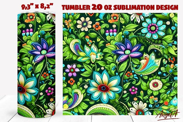 Green tumbler wrap / paisley pattern / flower tumbler wrap Sublimation Angelina Semenova 